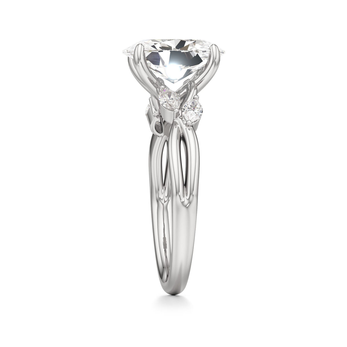 3.00 ct East-West Floral Ring, IGI Certified Lab Grown Diamond, Split Shank Solitaire 3ct White Gold Oval