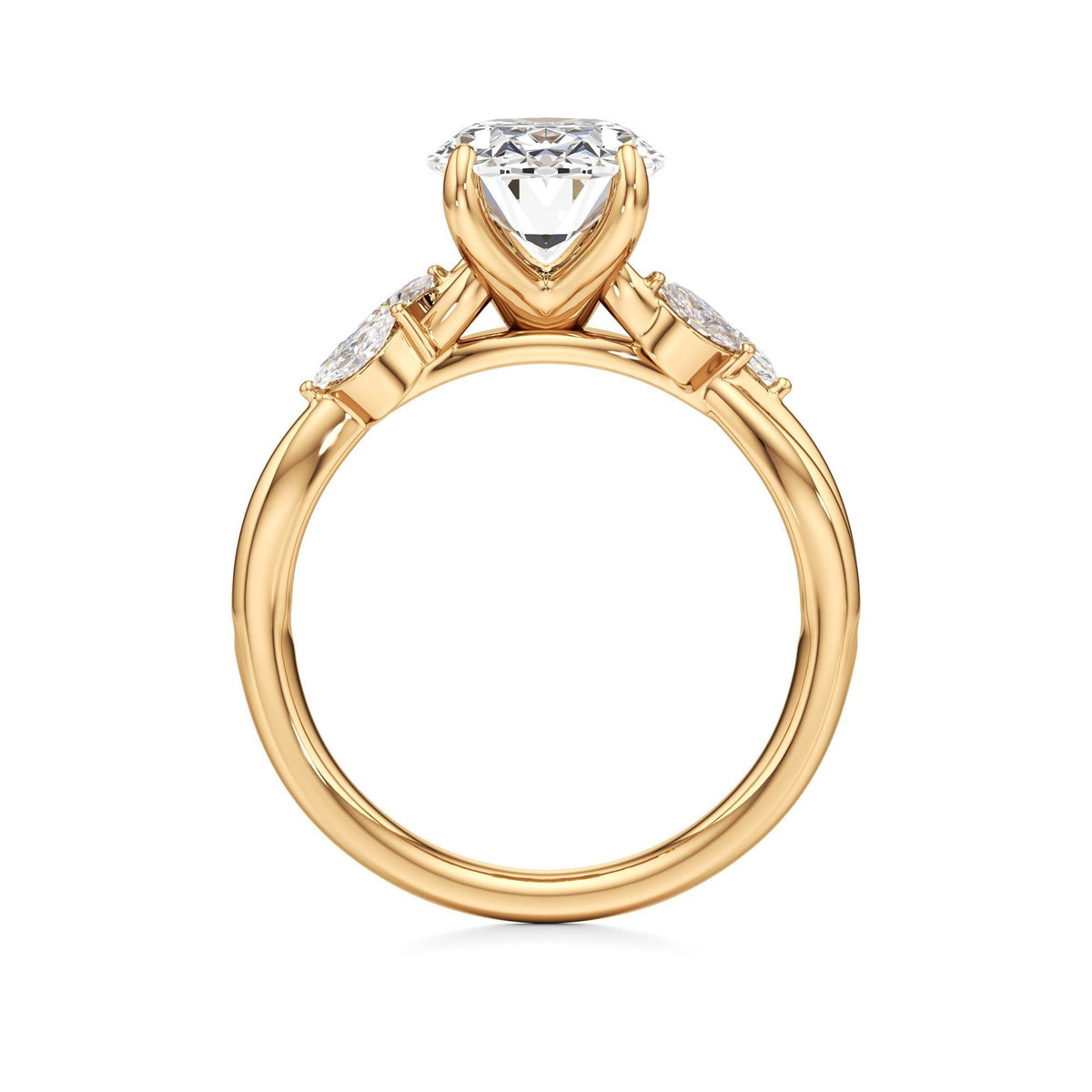 3.00 ct East-West Floral Ring, IGI Certified Lab Grown Diamond, Split Shank Solitaire 3ct Yellow Gold Oval