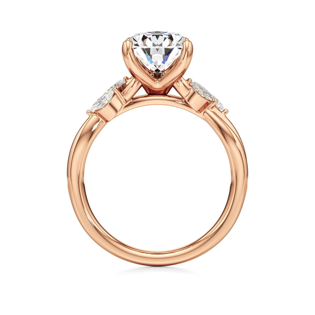 3.00 ct East-West Floral Ring, IGI Certified Lab Grown Diamond, Split Shank Solitaire 3ct Rose Gold Pear
