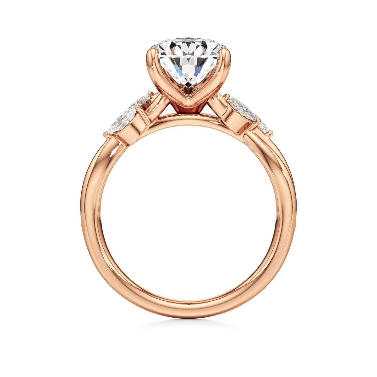 3.00 ct East-West Floral Ring, IGI Certified Lab Grown Diamond, Split Shank Solitaire 3ct Rose Gold Pear