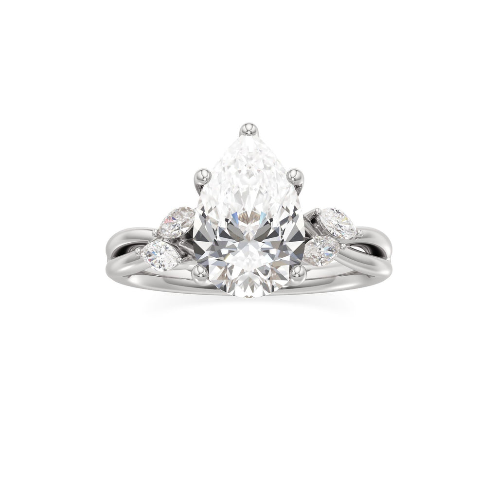 3.00 ct East-West Floral Ring, IGI Certified Lab Grown Diamond, Split Shank Solitaire 3ct White Gold Pear