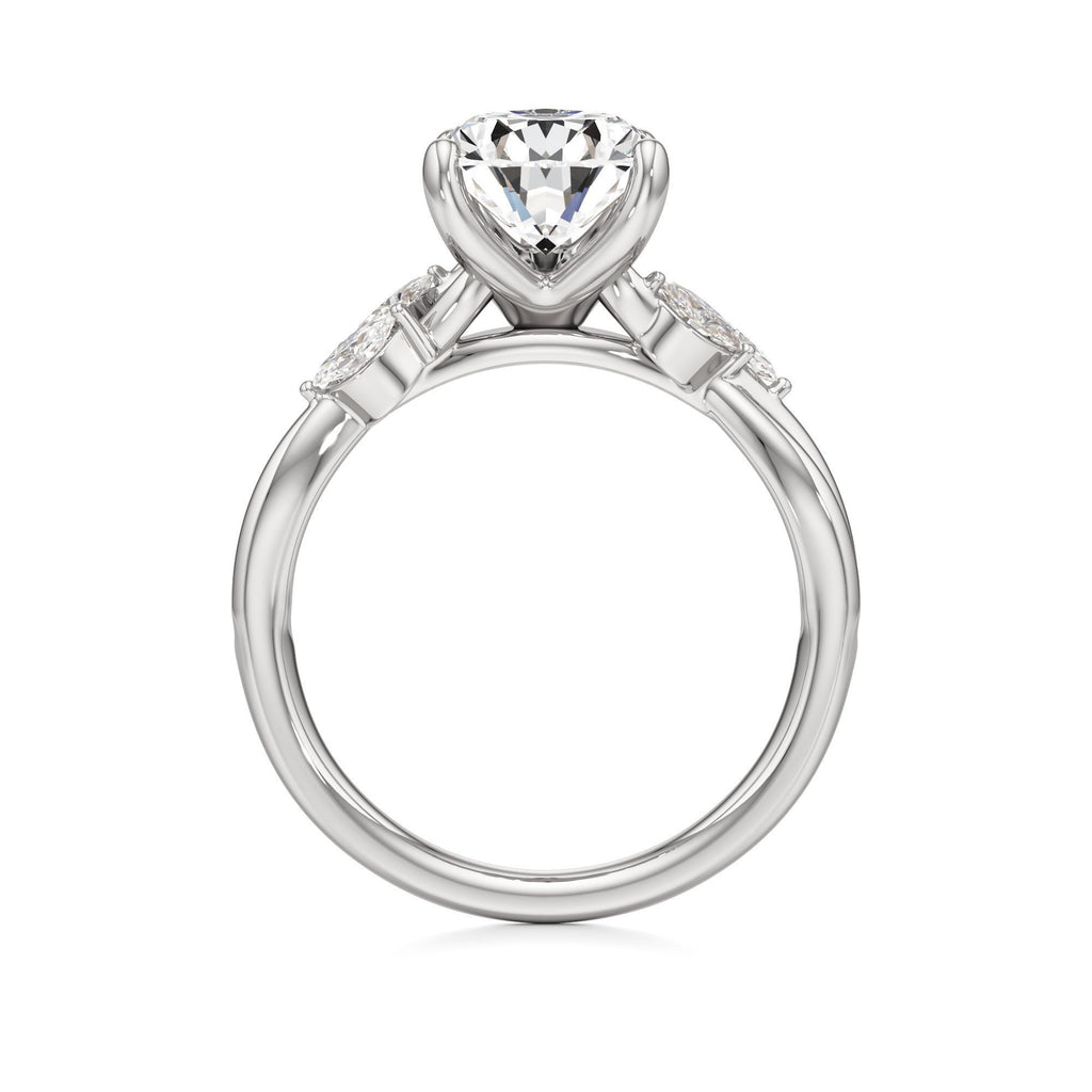 3.00 ct East-West Floral Ring, IGI Certified Lab Grown Diamond, Split Shank Solitaire 3ct White Gold Pear