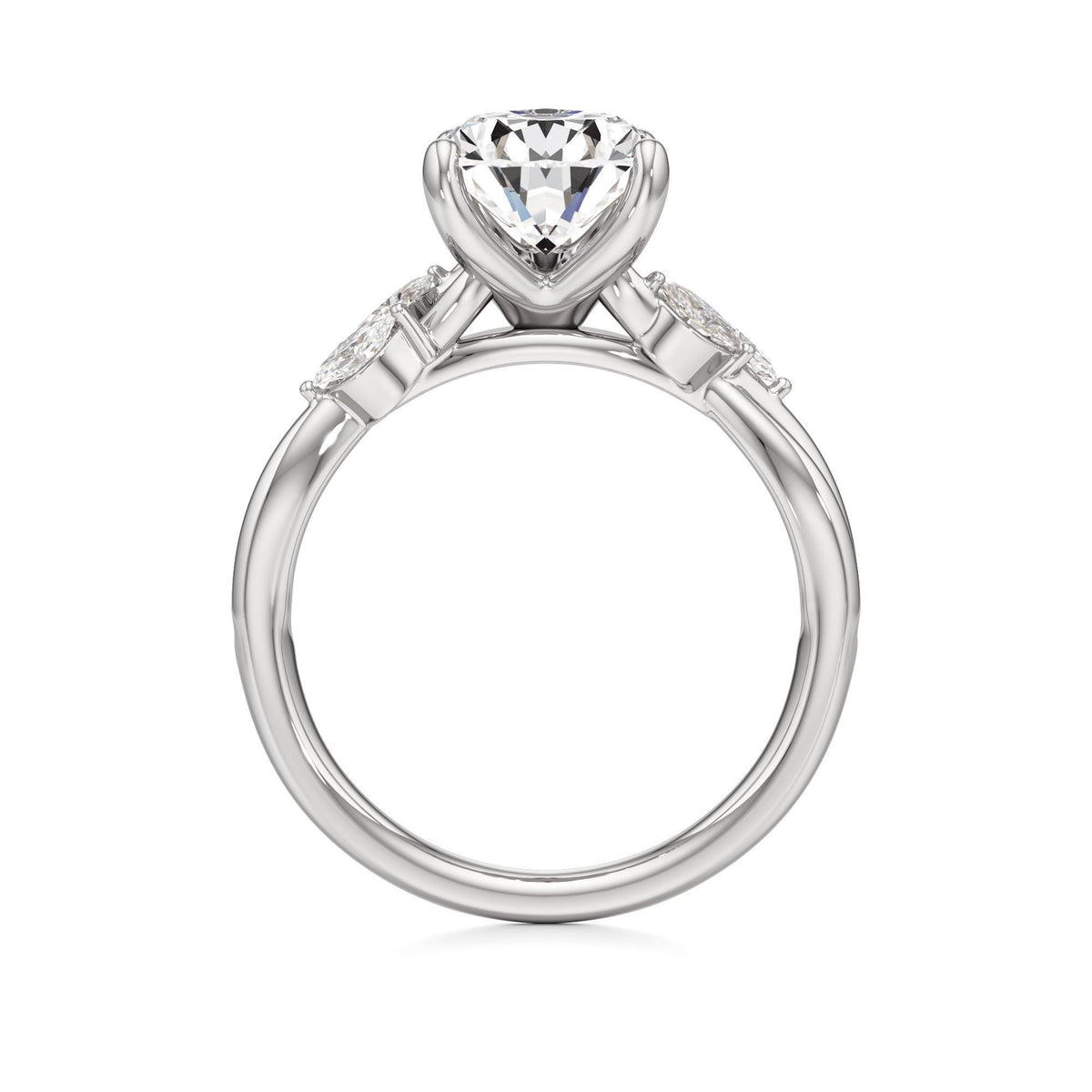 3.00 ct East-West Floral Ring, IGI Certified Lab Grown Diamond, Split Shank Solitaire 3ct White Gold Pear