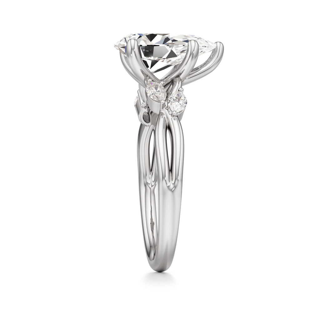3.00 ct East-West Floral Ring, IGI Certified Lab Grown Diamond, Split Shank Solitaire 3ct White Gold Pear