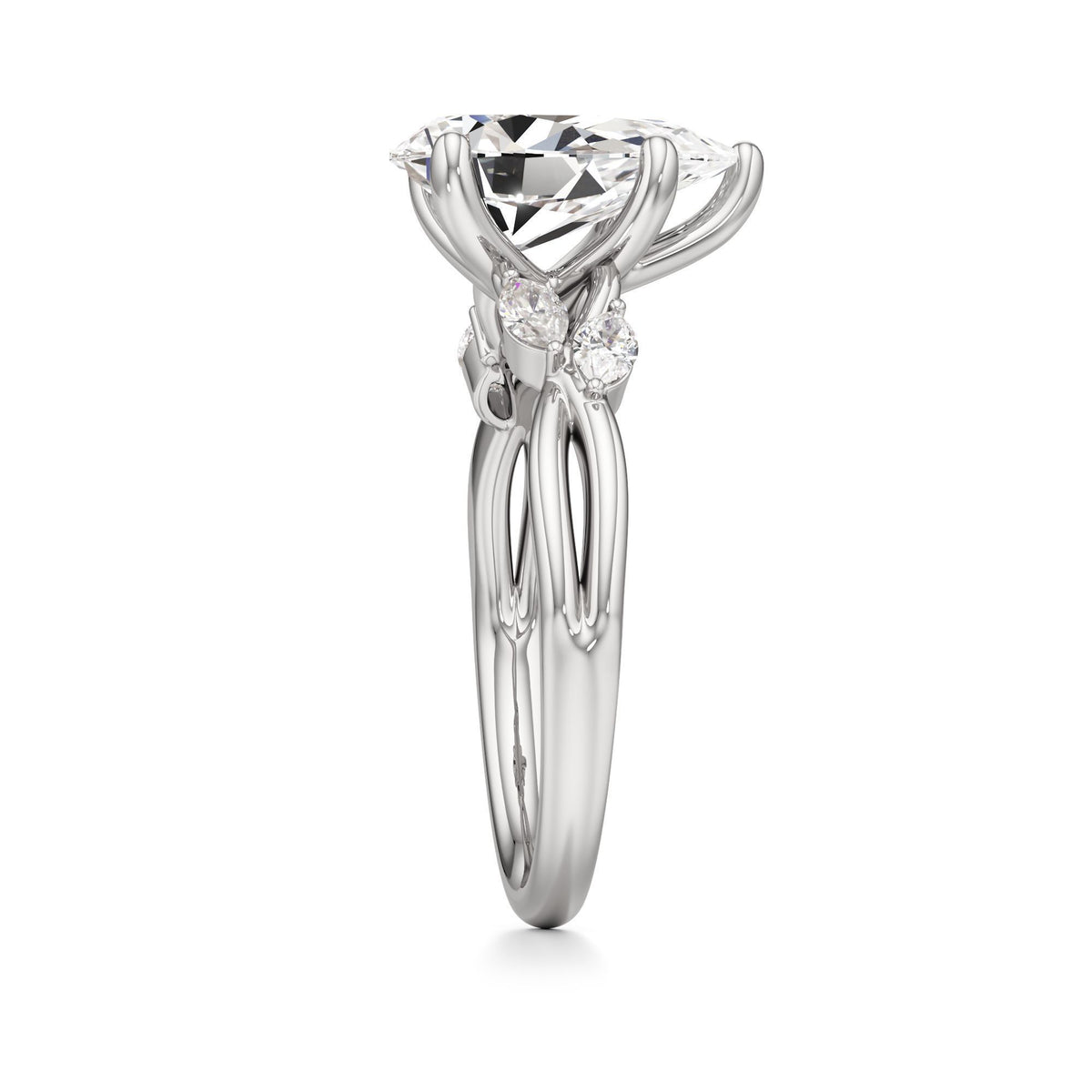 3.00 ct East-West Floral Ring, IGI Certified Lab Grown Diamond, Split Shank Solitaire 3ct White Gold Pear