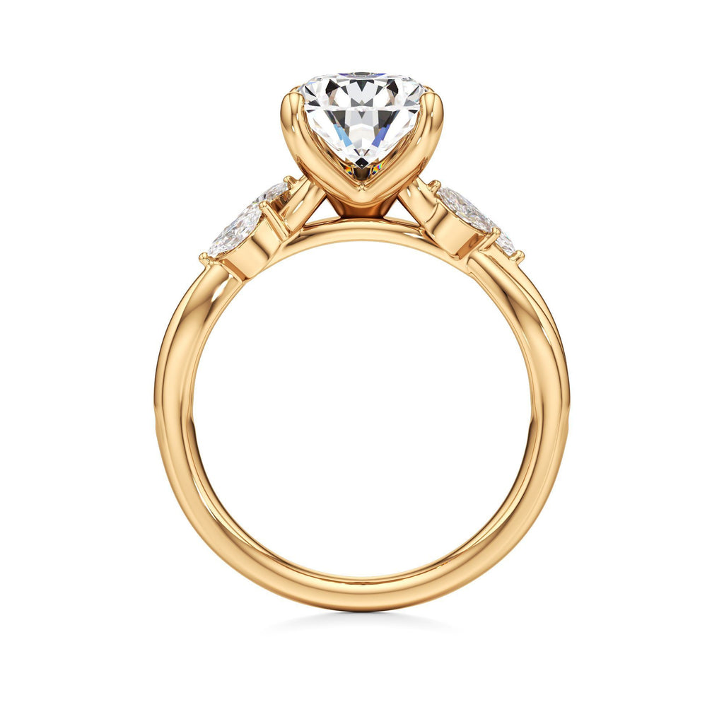 3.00 ct East-West Floral Ring, IGI Certified Lab Grown Diamond, Split Shank Solitaire 3ct Yellow Gold Pear