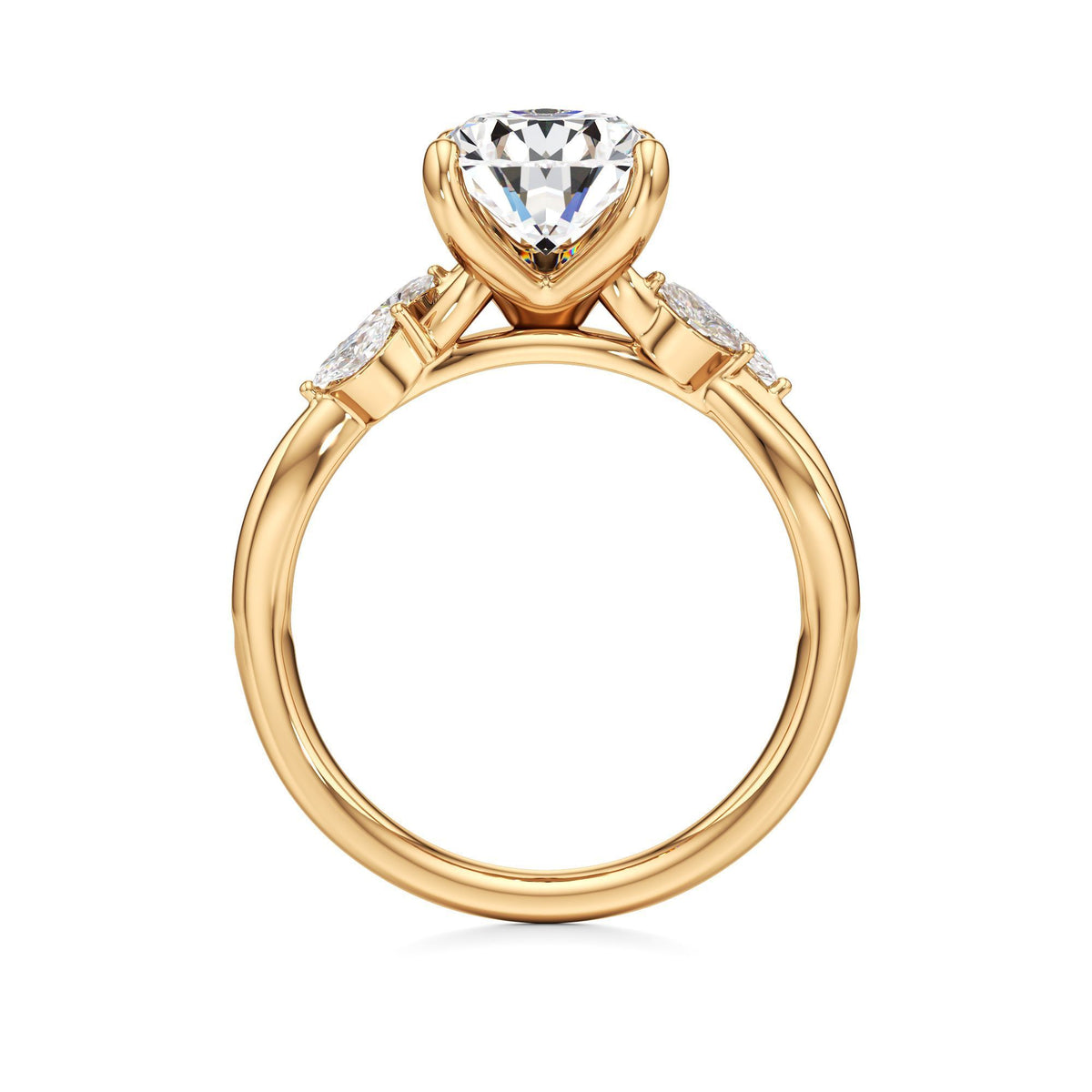 3.00 ct East-West Floral Ring, IGI Certified Lab Grown Diamond, Split Shank Solitaire 3ct Yellow Gold Pear