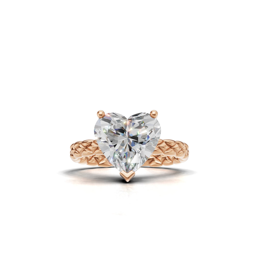 3.00 ct Golden Spiga Ring, IGI Certified Lab Grown Diamond, Intricate Braid Design 3ct Rose Gold Heart