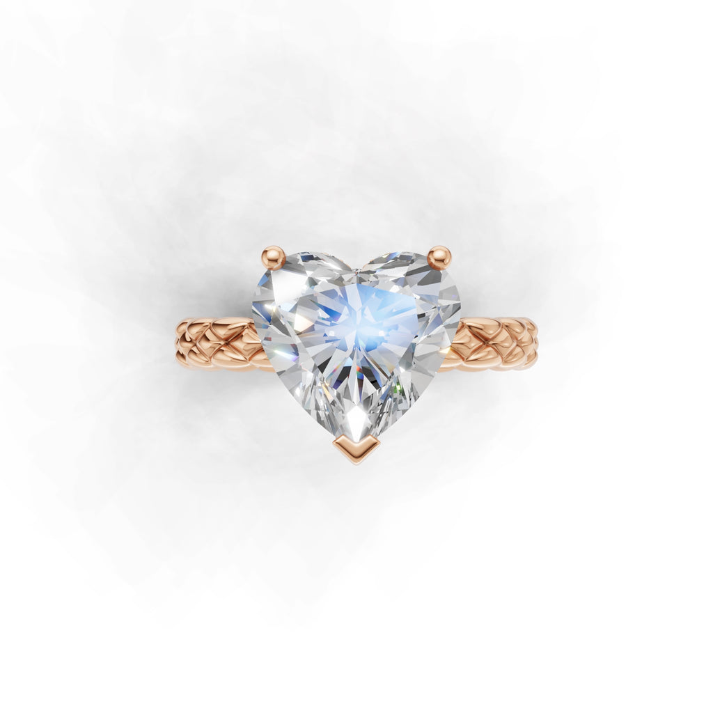 3.00 ct Golden Spiga Ring, IGI Certified Lab Grown Diamond, Intricate Braid Design 3ct Rose Gold Heart