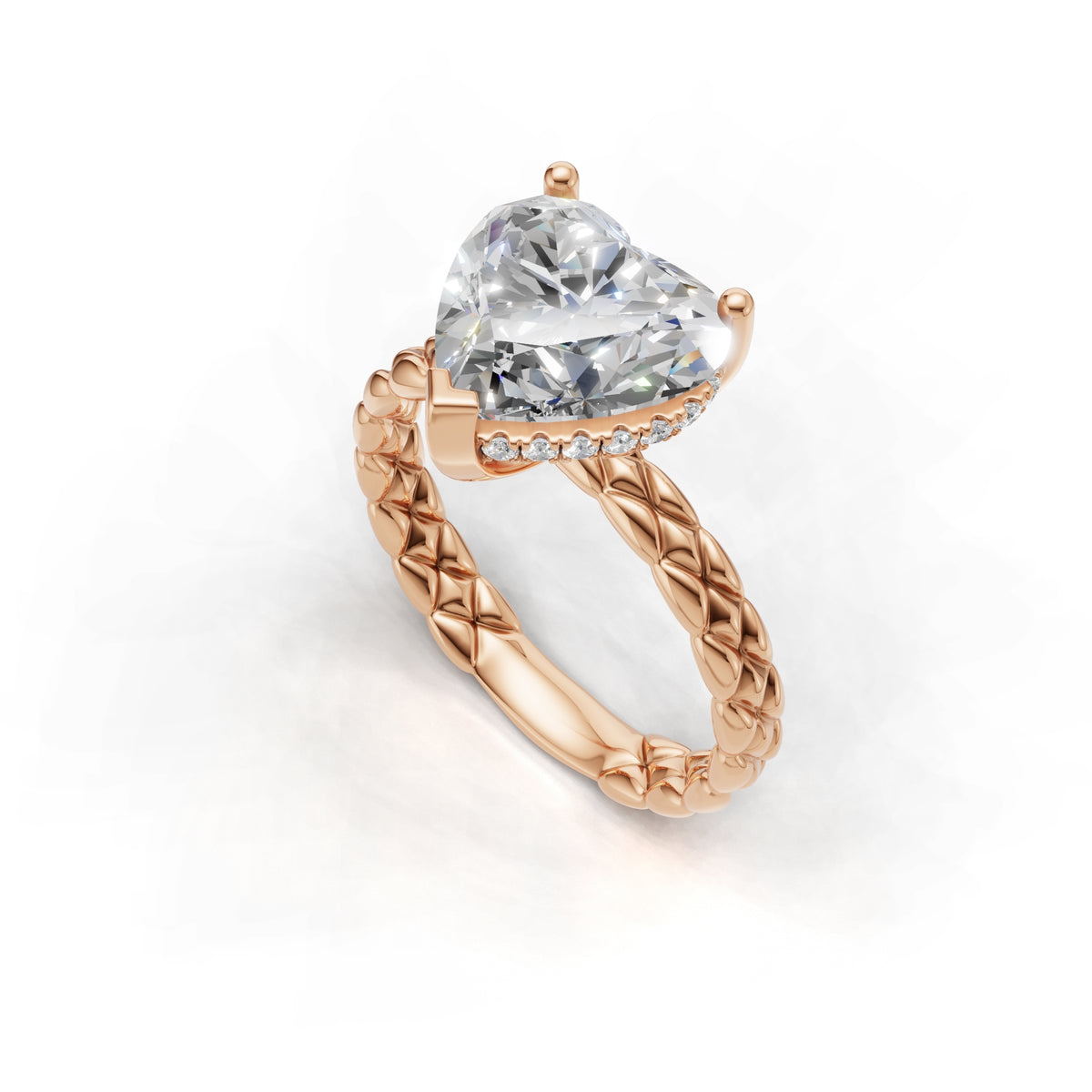 3.00 ct Golden Spiga Ring, IGI Certified Lab Grown Diamond, Intricate Braid Design 3ct Rose Gold Heart