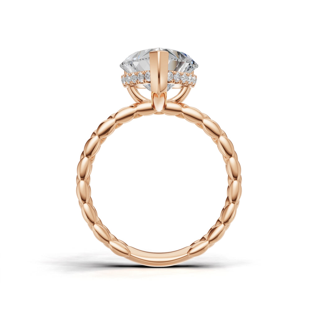 3.00 ct Golden Spiga Ring, IGI Certified Lab Grown Diamond, Intricate Braid Design 3ct Rose Gold Heart