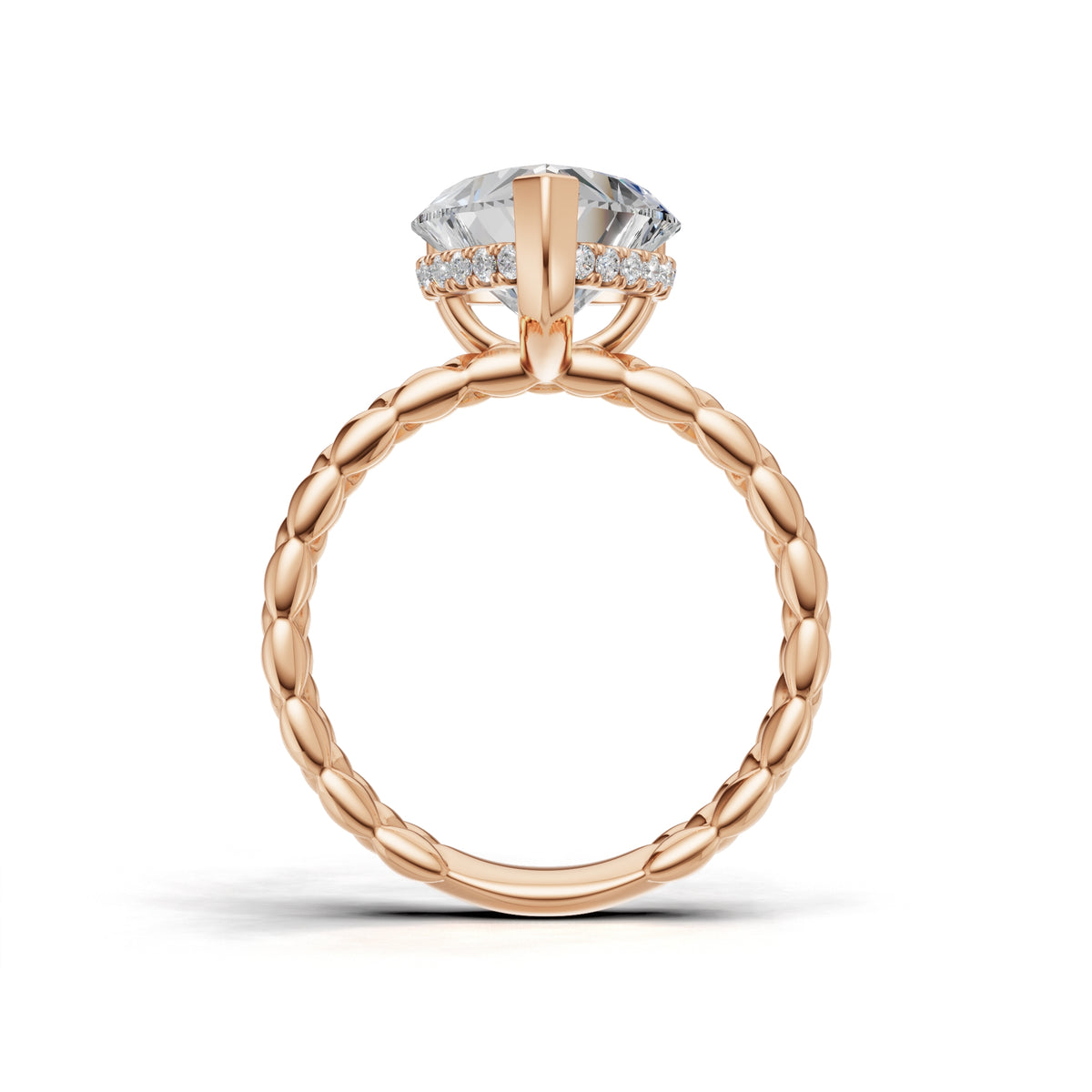 3.00 ct Golden Spiga Ring, IGI Certified Lab Grown Diamond, Intricate Braid Design 3ct Rose Gold Heart