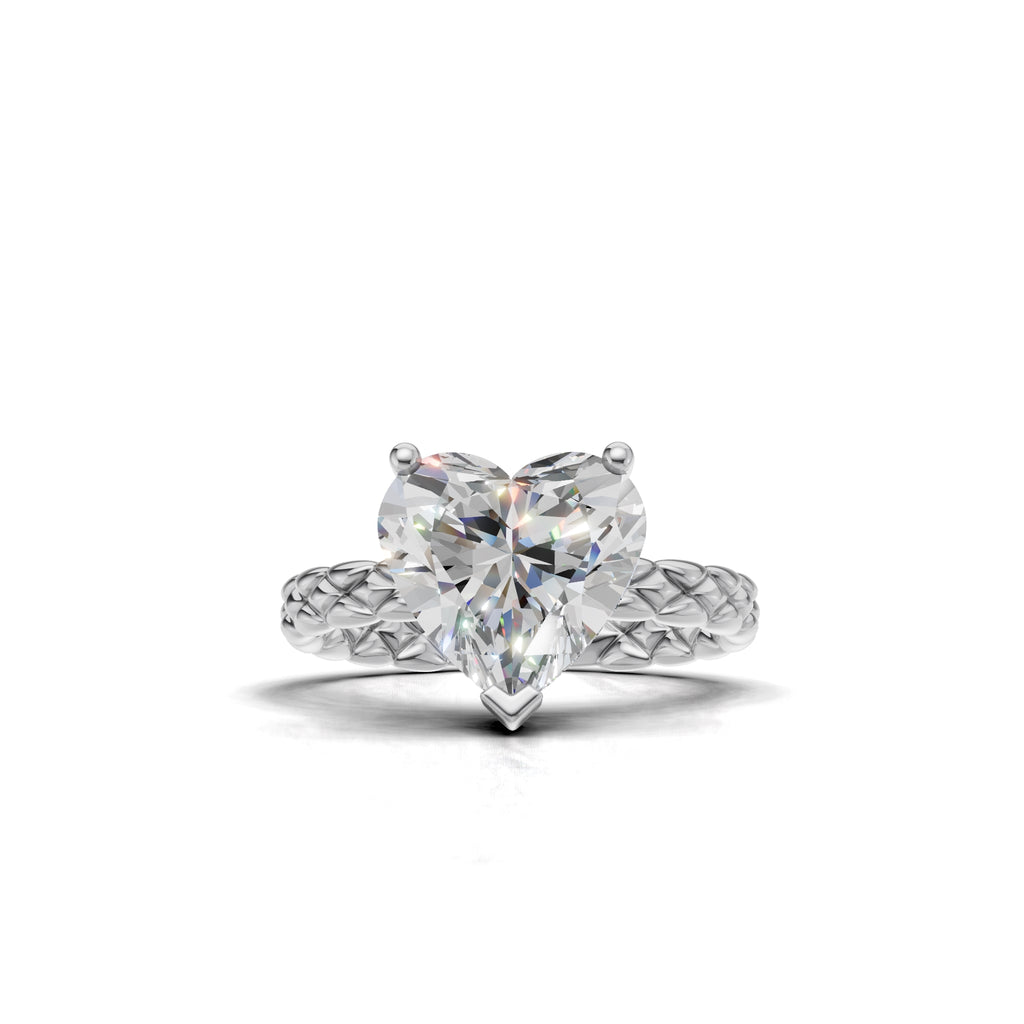3.00 ct Golden Spiga Ring, IGI Certified Lab Grown Diamond, Intricate Braid Design 3ct White Gold Heart