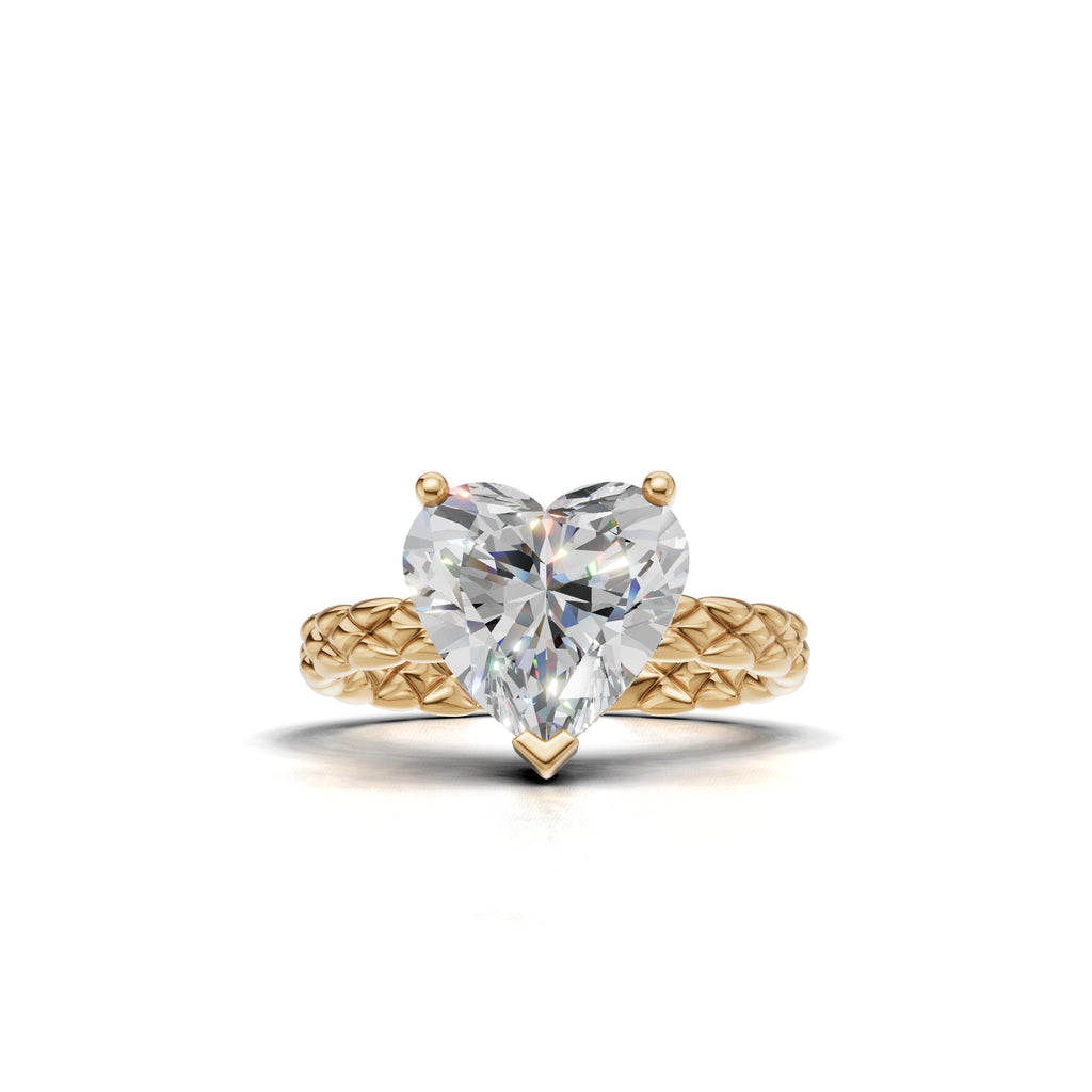 3.00 ct Golden Spiga Ring, IGI Certified Lab Grown Diamond, Intricate Braid Design 3ct Yellow Gold Heart