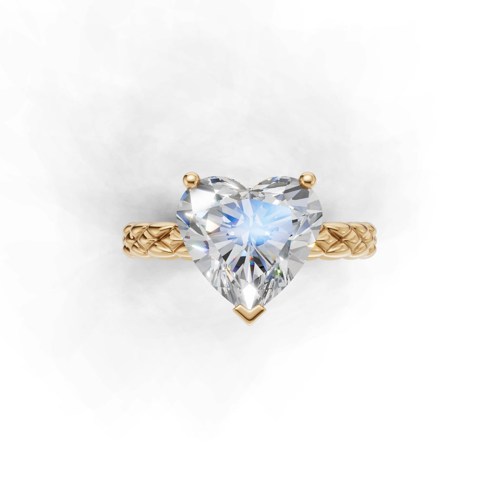 3.00 ct Golden Spiga Ring, IGI Certified Lab Grown Diamond, Intricate Braid Design 3ct Yellow Gold Heart