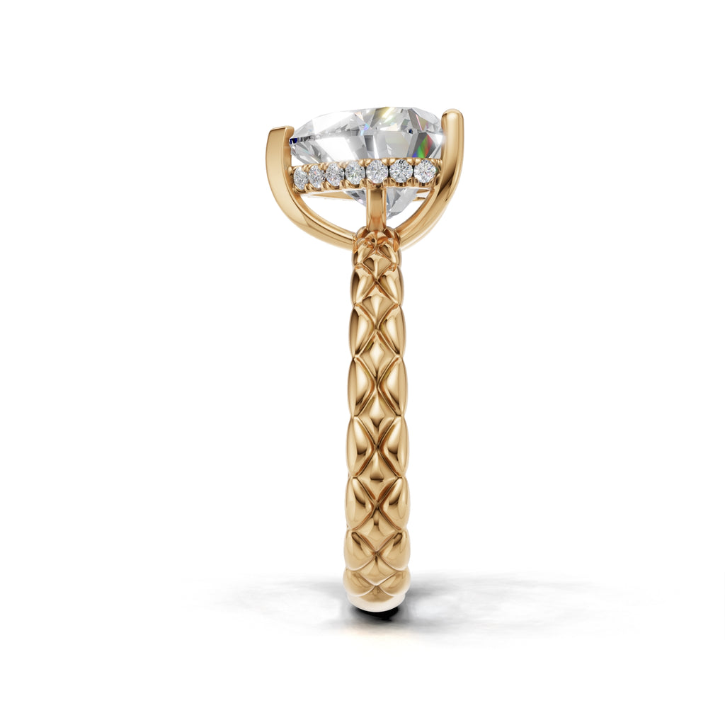 3.00 ct Golden Spiga Ring, IGI Certified Lab Grown Diamond, Intricate Braid Design 3ct Yellow Gold Heart