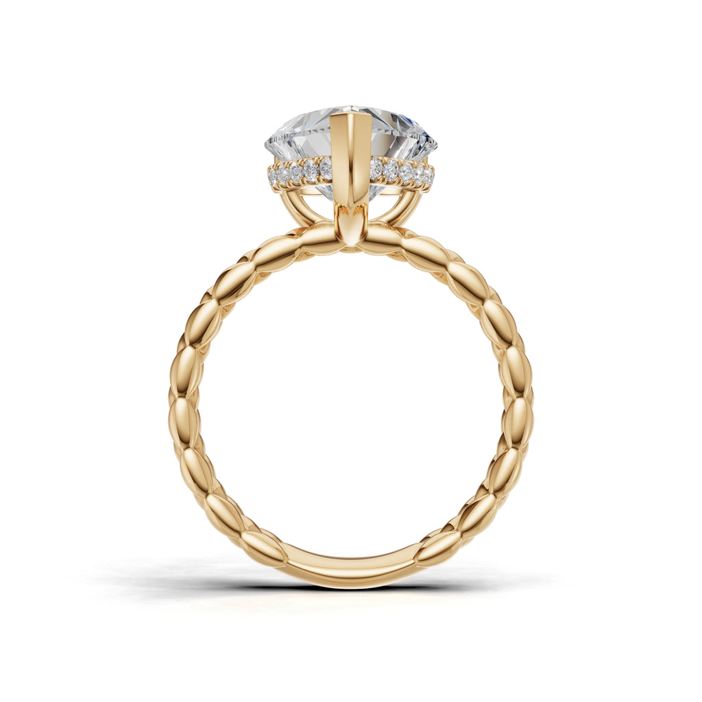 3.00 ct Golden Spiga Ring, IGI Certified Lab Grown Diamond, Intricate Braid Design 3ct Yellow Gold Heart