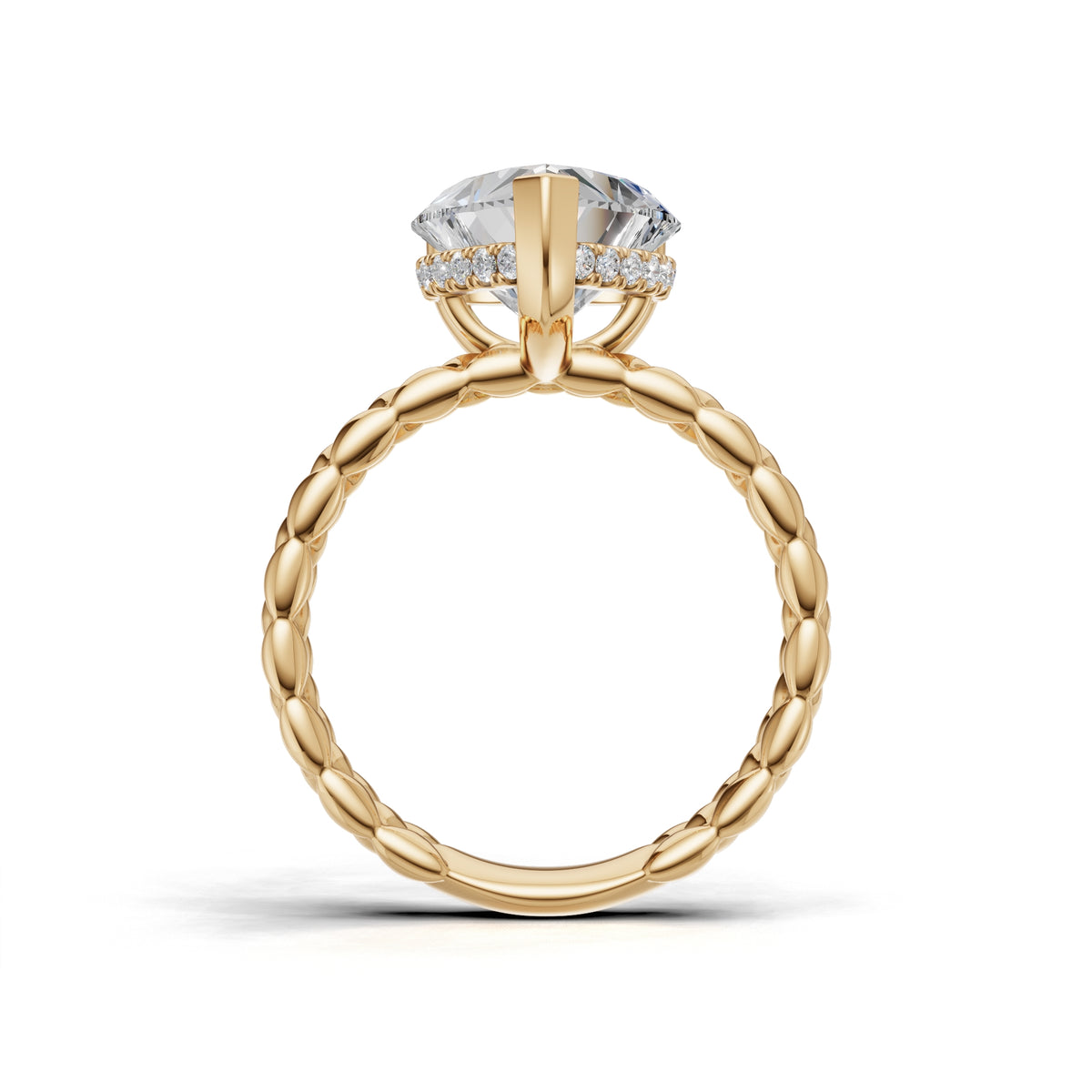 3.00 ct Golden Spiga Ring, IGI Certified Lab Grown Diamond, Intricate Braid Design 3ct Yellow Gold Heart