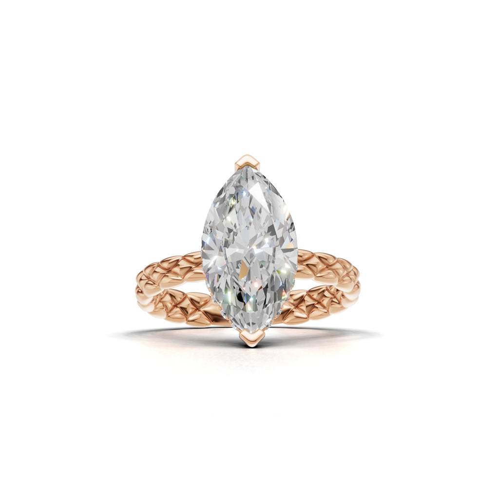 3.00 ct Golden Spiga Ring, IGI Certified Lab Grown Diamond, Intricate Braid Design 3ct Rose Gold Marquise