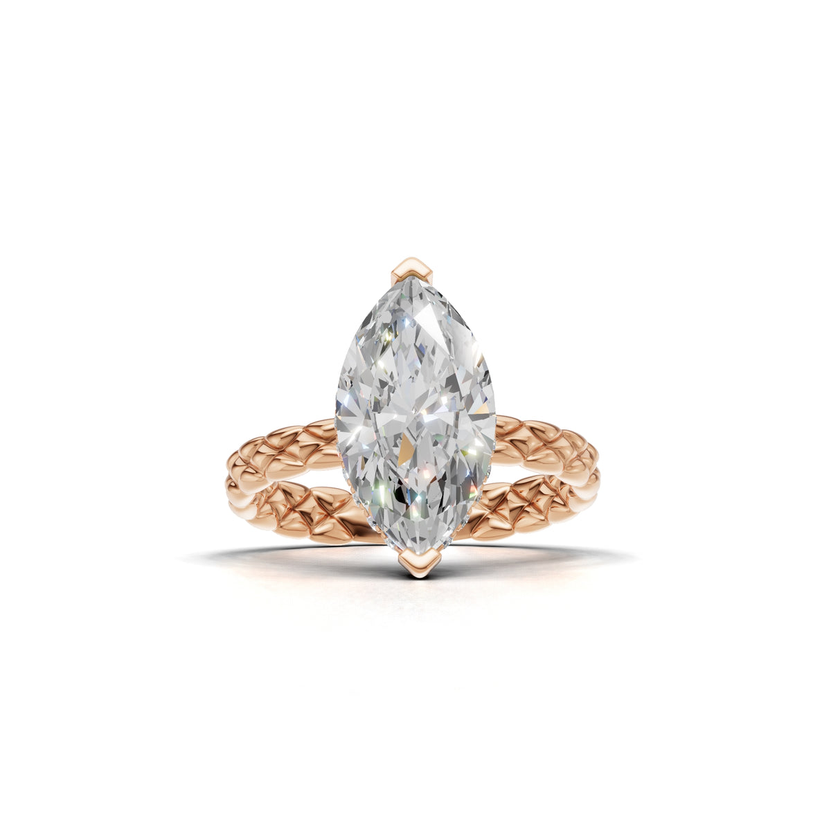 3.00 ct Golden Spiga Ring, IGI Certified Lab Grown Diamond, Intricate Braid Design 3ct Rose Gold Marquise