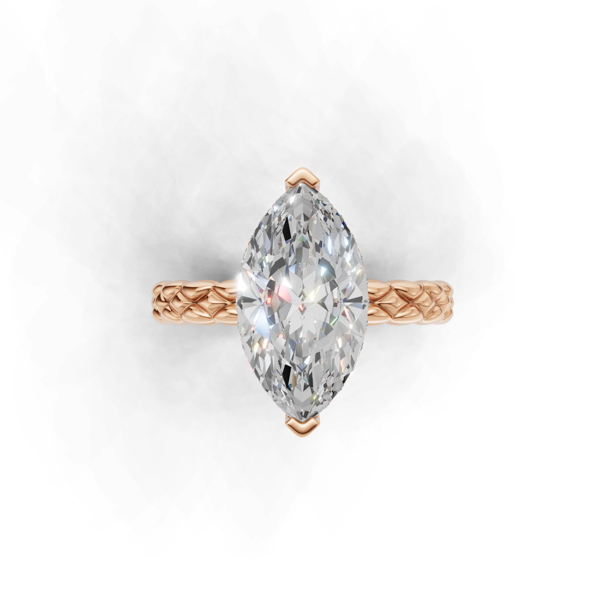 3.00 ct Golden Spiga Ring, IGI Certified Lab Grown Diamond, Intricate Braid Design 3ct Rose Gold Marquise