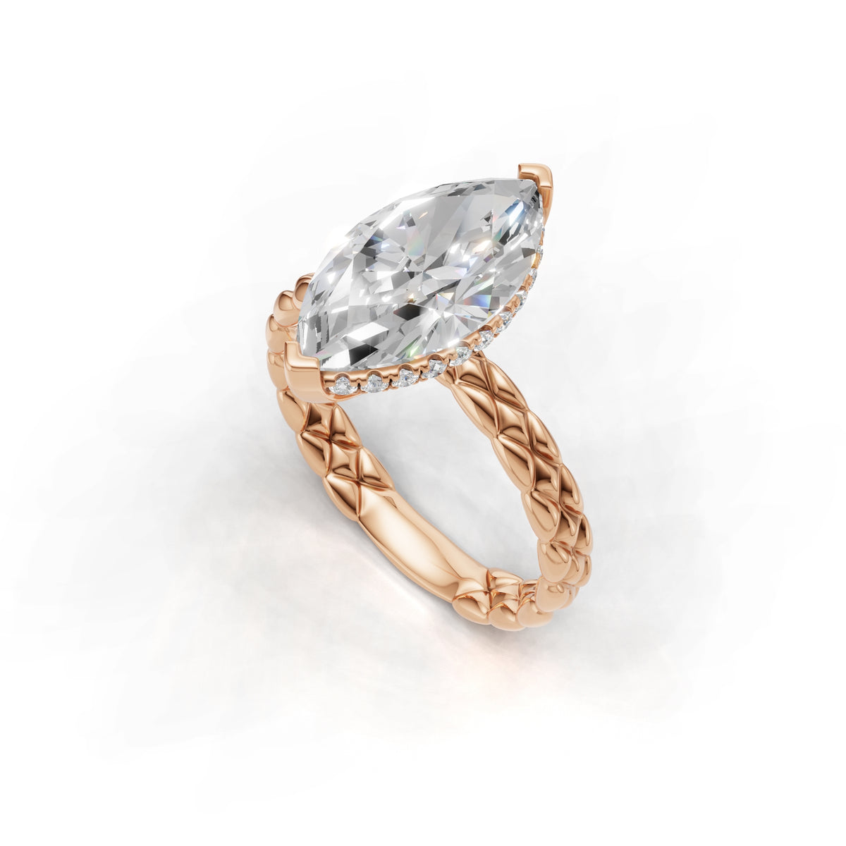 3.00 ct Golden Spiga Ring, IGI Certified Lab Grown Diamond, Intricate Braid Design 3ct Rose Gold Marquise