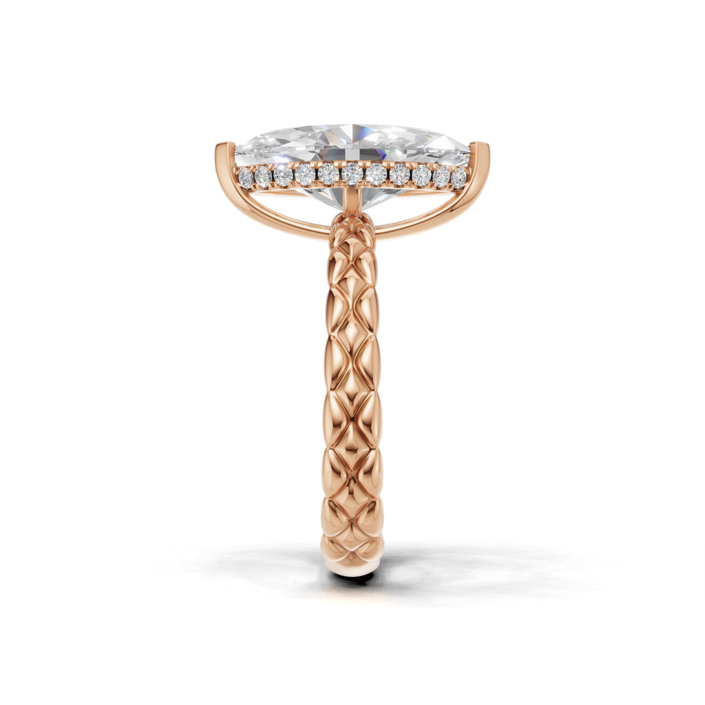 3.00 ct Golden Spiga Ring, IGI Certified Lab Grown Diamond, Intricate Braid Design 3ct Rose Gold Marquise