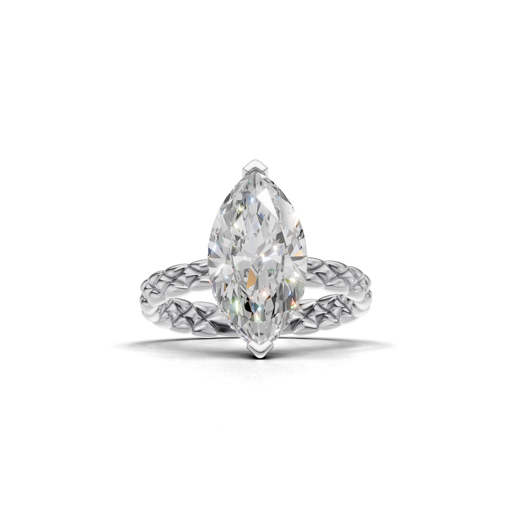 3.00 ct Golden Spiga Ring, IGI Certified Lab Grown Diamond, Intricate Braid Design 3ct White Gold Marquise