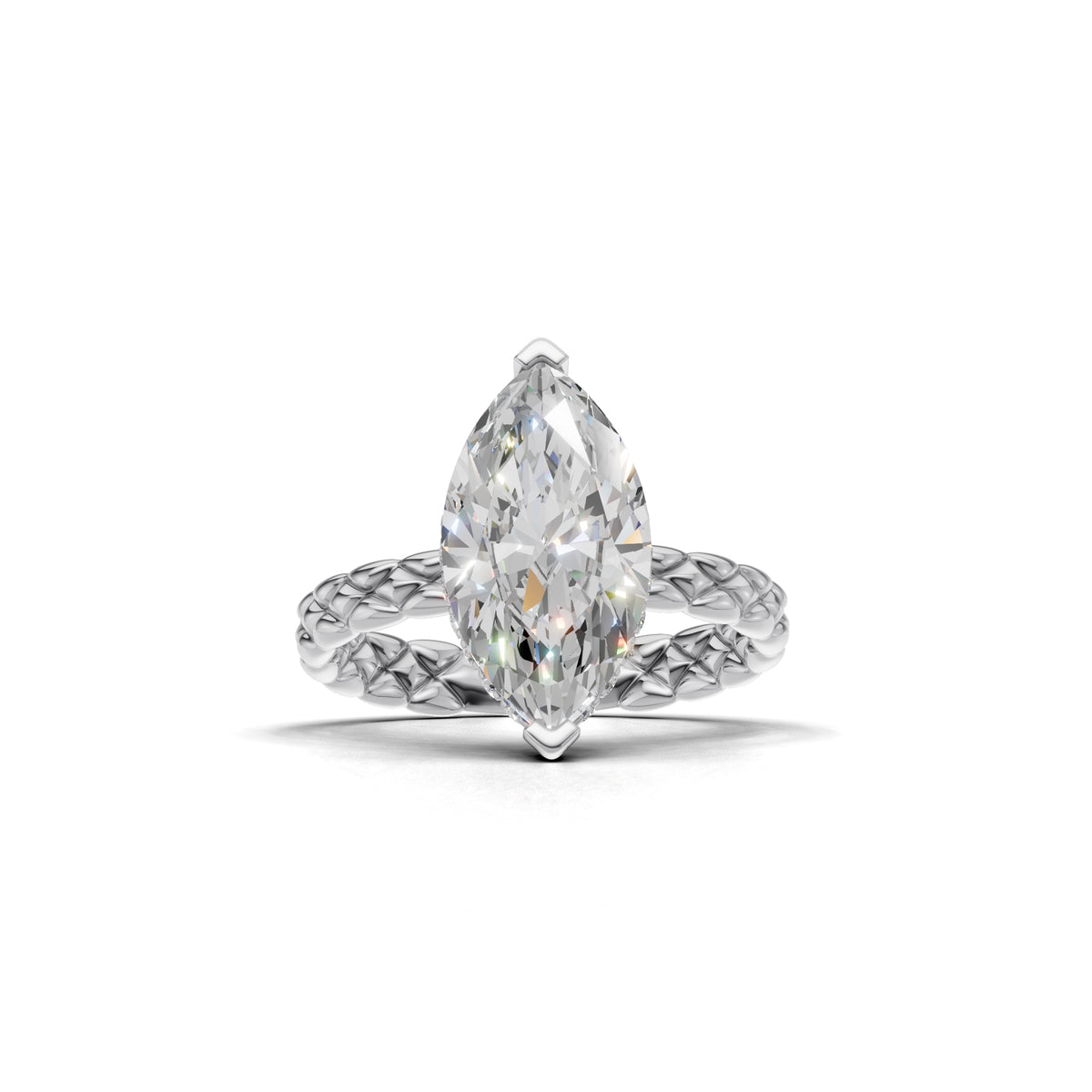 3.00 ct Golden Spiga Ring, IGI Certified Lab Grown Diamond, Intricate Braid Design 3ct White Gold Marquise