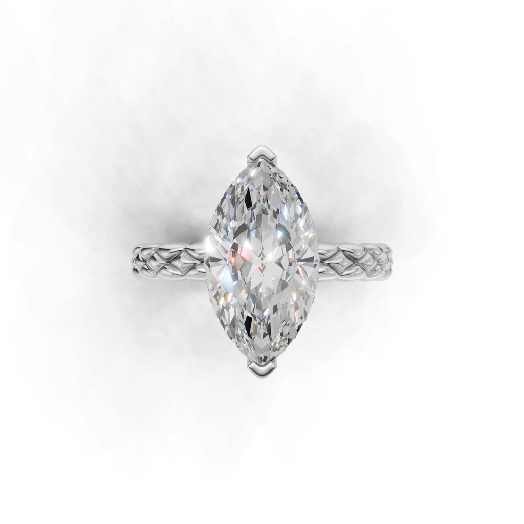 3.00 ct Golden Spiga Ring, IGI Certified Lab Grown Diamond, Intricate Braid Design 3ct White Gold Marquise