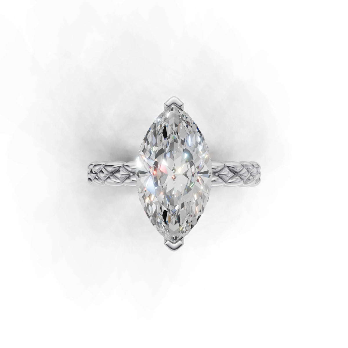 3.00 ct Golden Spiga Ring, IGI Certified Lab Grown Diamond, Intricate Braid Design 3ct White Gold Marquise