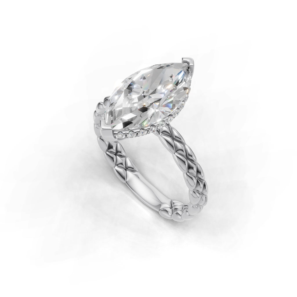 3.00 ct Golden Spiga Ring, IGI Certified Lab Grown Diamond, Intricate Braid Design 3ct White Gold Marquise
