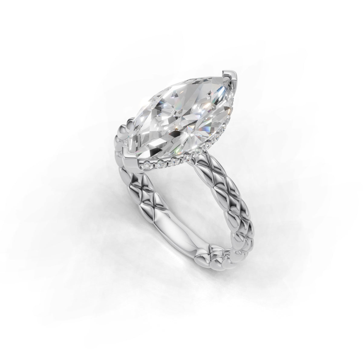 3.00 ct Golden Spiga Ring, IGI Certified Lab Grown Diamond, Intricate Braid Design 3ct White Gold Marquise