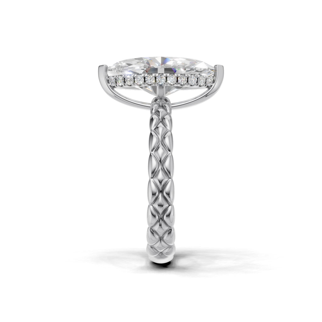 3.00 ct Golden Spiga Ring, IGI Certified Lab Grown Diamond, Intricate Braid Design 3ct White Gold Marquise