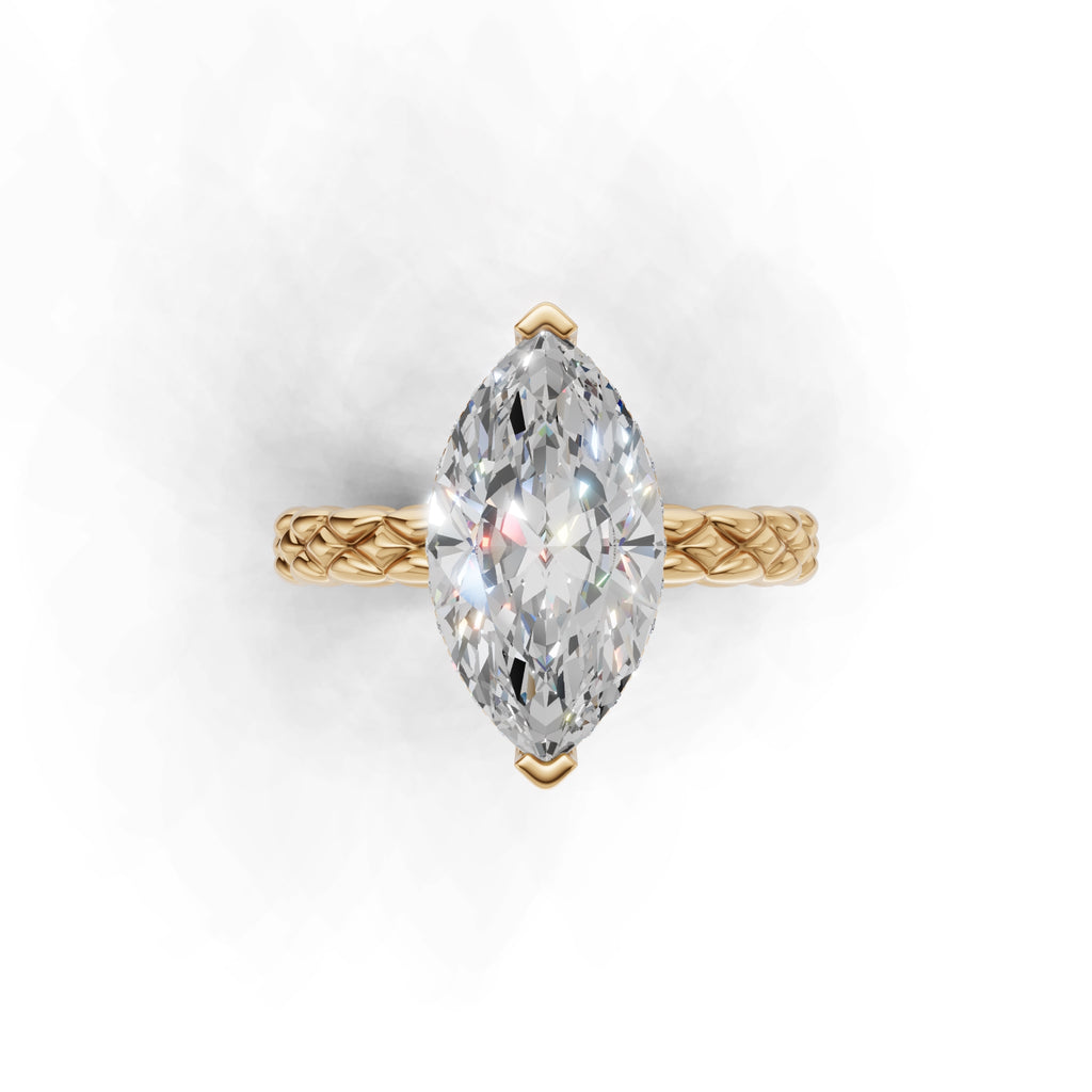 3.00 ct Golden Spiga Ring, IGI Certified Lab Grown Diamond, Intricate Braid Design 3ct Yellow Gold Marquise