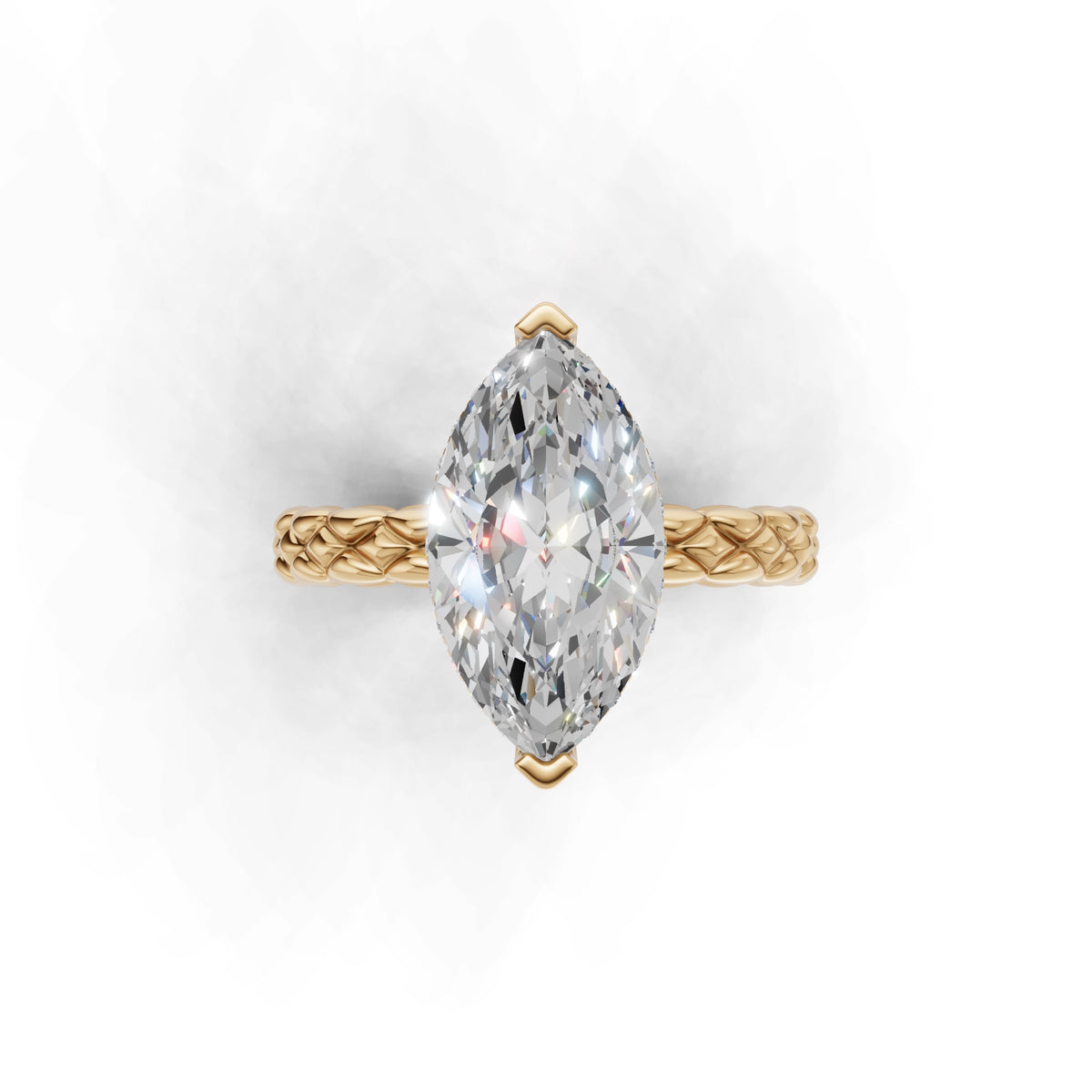 3.00 ct Golden Spiga Ring, IGI Certified Lab Grown Diamond, Intricate Braid Design 3ct Yellow Gold Marquise