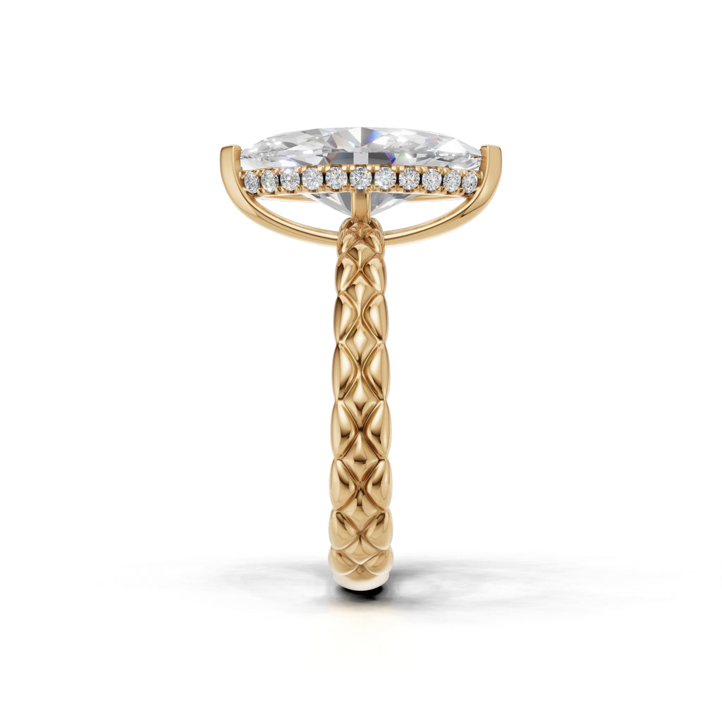 3.00 ct Golden Spiga Ring, IGI Certified Lab Grown Diamond, Intricate Braid Design 3ct Yellow Gold Marquise