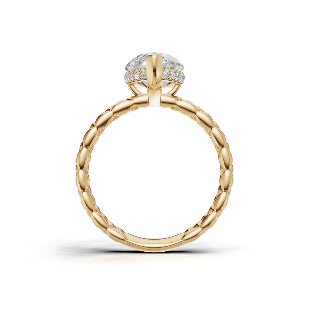 3.00 ct Golden Spiga Ring, IGI Certified Lab Grown Diamond, Intricate Braid Design 3ct Yellow Gold Marquise