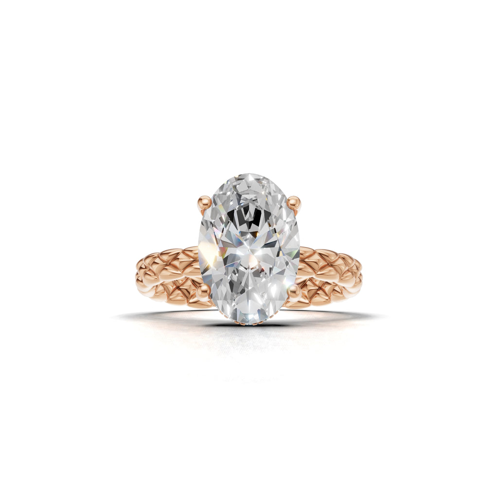 3.00 ct Golden Spiga Ring, IGI Certified Lab Grown Diamond, Intricate Braid Design 3ct Rose Gold Oval