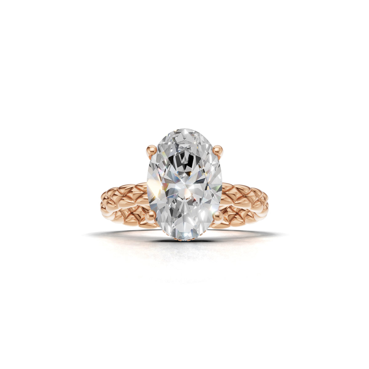 3.00 ct Golden Spiga Ring, IGI Certified Lab Grown Diamond, Intricate Braid Design 3ct Rose Gold Oval