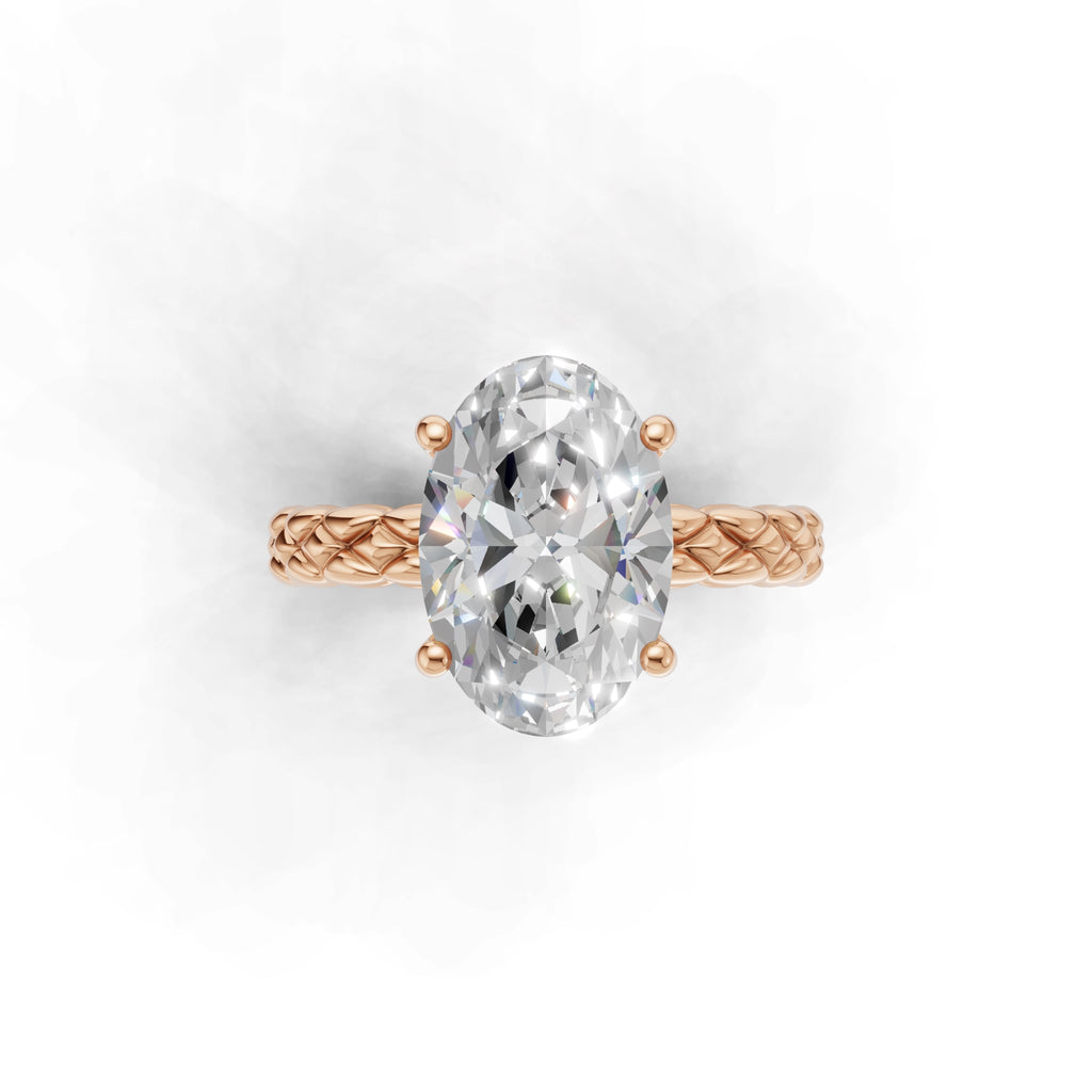 3.00 ct Golden Spiga Ring, IGI Certified Lab Grown Diamond, Intricate Braid Design 3ct Rose Gold Oval