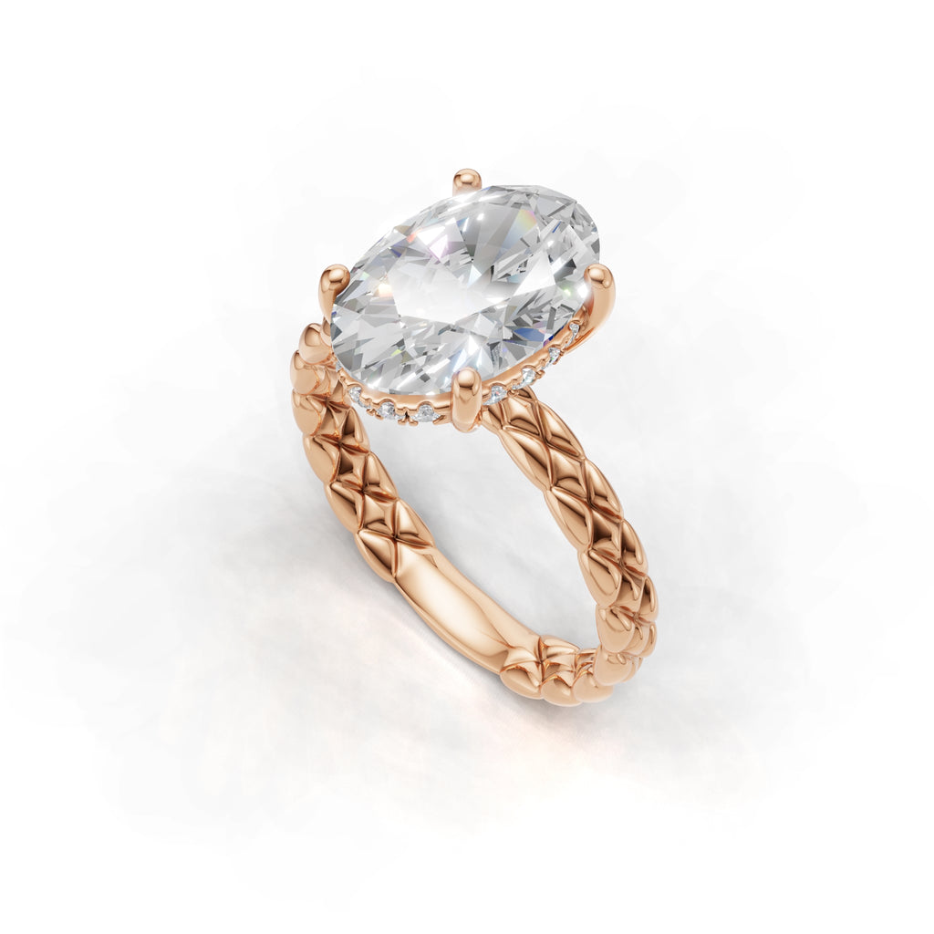 3.00 ct Golden Spiga Ring, IGI Certified Lab Grown Diamond, Intricate Braid Design 3ct Rose Gold Oval
