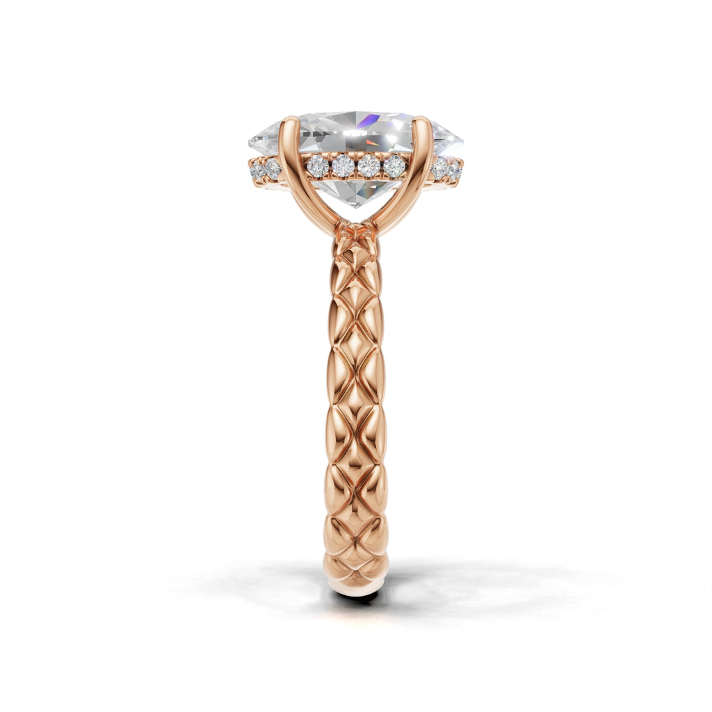 3.00 ct Golden Spiga Ring, IGI Certified Lab Grown Diamond, Intricate Braid Design 3ct Rose Gold Oval