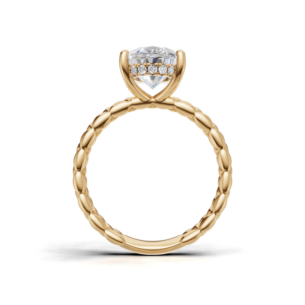 3.00 ct Golden Spiga Ring, IGI Certified Lab Grown Diamond, Intricate Braid Design 3ct Yellow Gold Oval