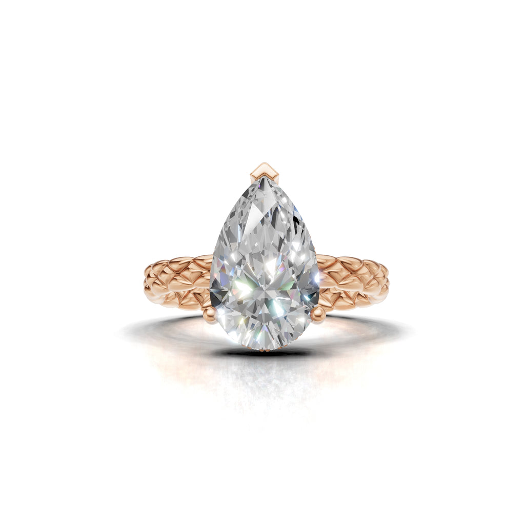 3.00 ct Golden Spiga Ring, IGI Certified Lab Grown Diamond, Intricate Braid Design 3ct Rose Gold Pear