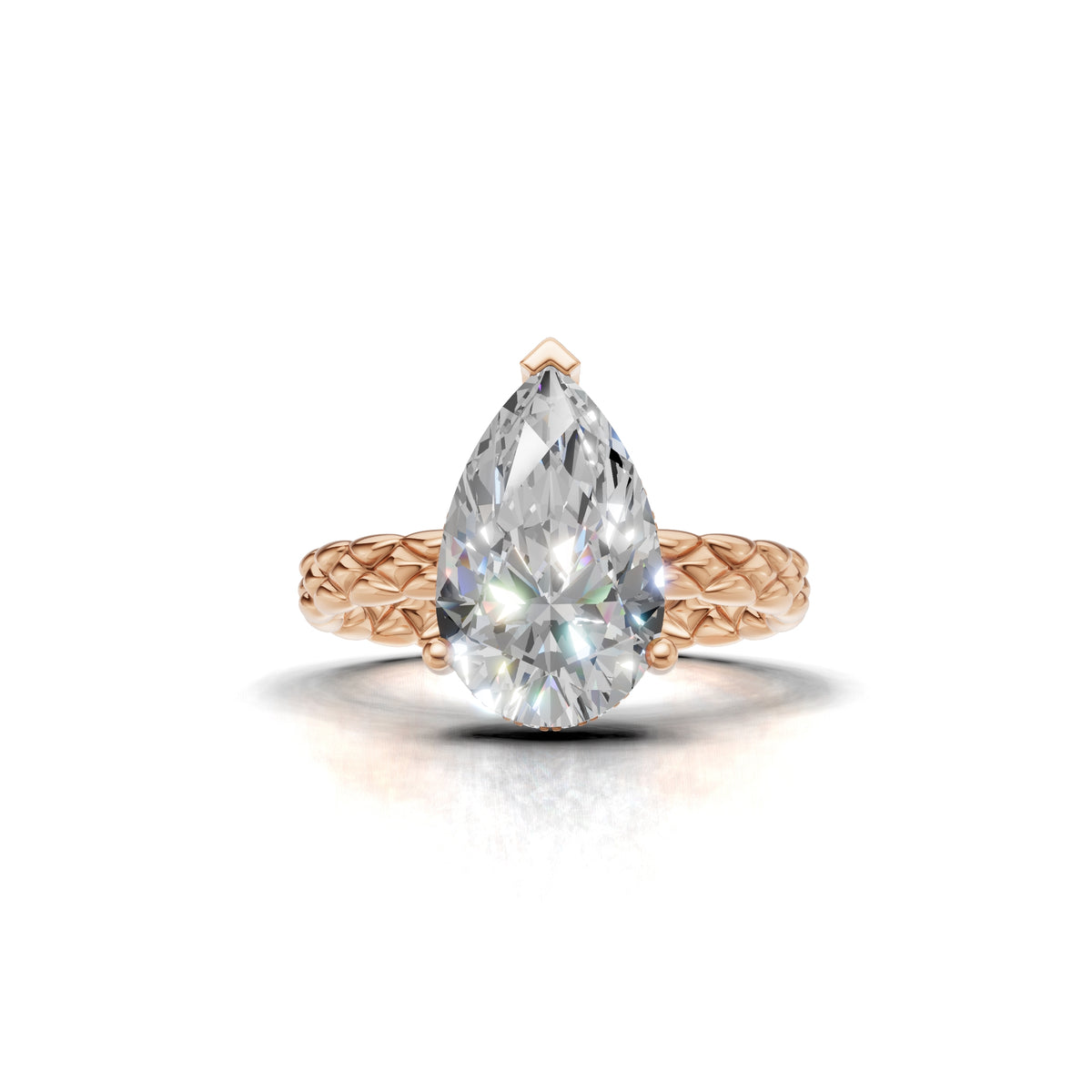 3.00 ct Golden Spiga Ring, IGI Certified Lab Grown Diamond, Intricate Braid Design 3ct Rose Gold Pear