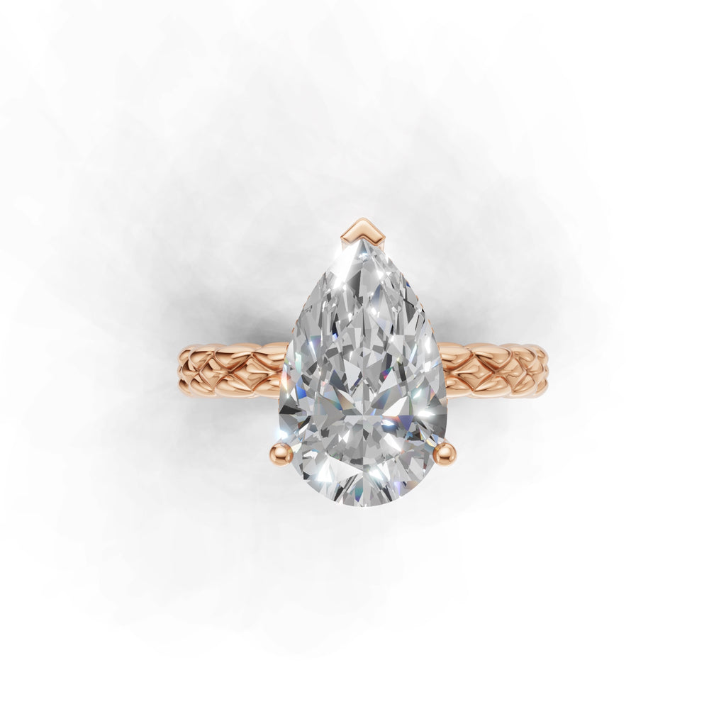 3.00 ct Golden Spiga Ring, IGI Certified Lab Grown Diamond, Intricate Braid Design 3ct Rose Gold Pear