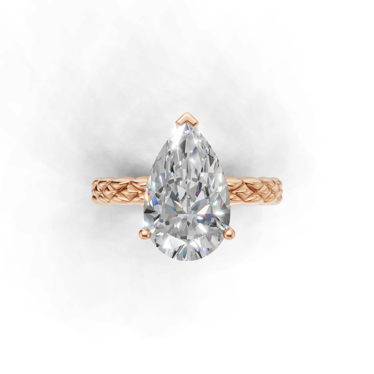 3.00 ct Golden Spiga Ring, IGI Certified Lab Grown Diamond, Intricate Braid Design 3ct Rose Gold Pear