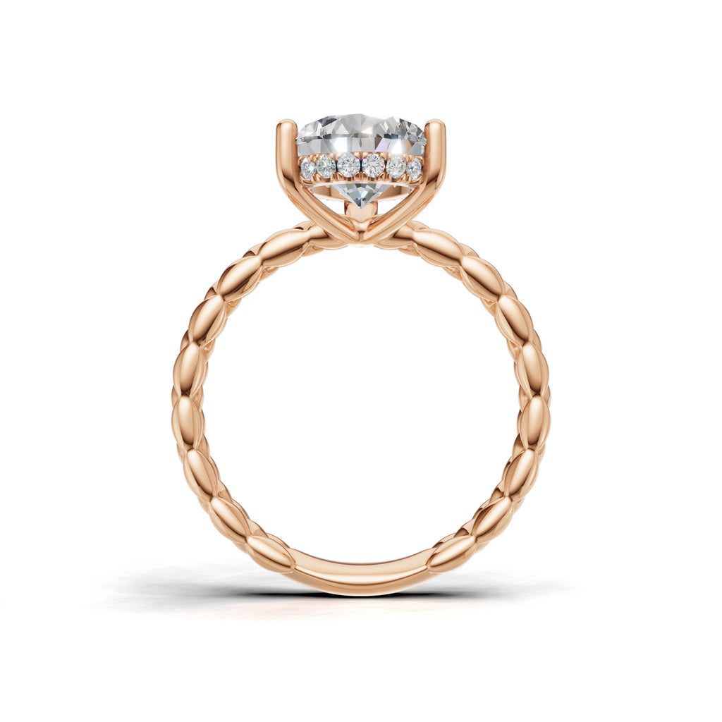 3.00 ct Golden Spiga Ring, IGI Certified Lab Grown Diamond, Intricate Braid Design 3ct Rose Gold Pear