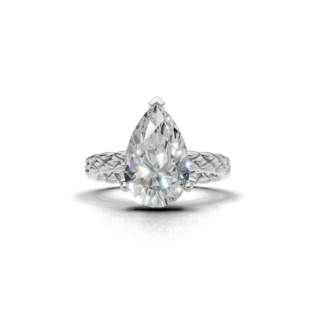 3.00 ct Golden Spiga Ring, IGI Certified Lab Grown Diamond, Intricate Braid Design 3ct White Gold Pear